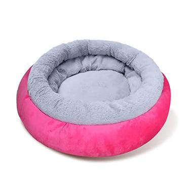 Imagem de Cama de cachorro, camas de gato para gatos internos cama de animal de estimação para filhote extra macio e lavável na máquina redonda macia camas de gato de pelúcia redonda confortável cama de animal de estimação, rosa, M