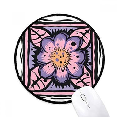 Imagem de Mouse pad com gravação de elemento de cultura mexicano flor roxa tapete redondo para computador