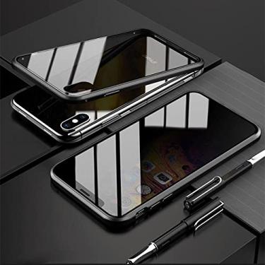 Imagem de Capa de telefone de metal magnético de vidro temperado privacidade 360 ímã capa antiespião para iphone xr xs x 11 pro max 8 7 6 plus se 2020, preto, para iphone 12 pro