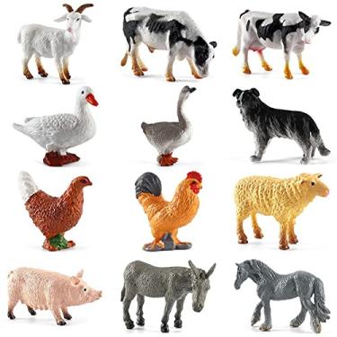 Imagem de animais fazenda, 12 peças animais fazenda simuladas, mini brinquedos modelo aves fazenda, brinquedos educação e aprendizagem animais infantis, decoração cena quintal