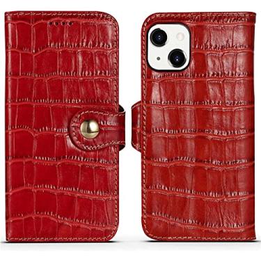 Imagem de FULNES Stend Característica Capa de telefone clamshell, capa fólio de couro com textura de crocodilo com suporte de cartão para Apple iPhone 13 Mini (2021) 5,4 polegadas (cor: vermelho)