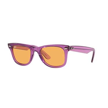 Imagem de Ray-Ban Óculos de sol quadrados originais Wayfarer RB2140, Violeta transparente/laranja, 50 mm