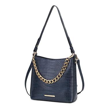 Imagem de MKF Collection Bolsa de ombro feminina, couro vegano em relevo de crocodilo sintético, bolsa de mão Hobo, Bizzy Navy