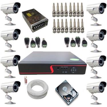 Imagem de Kit Completo 8 Câmeras de Monitoramento Infravermelho com Gravador Dvr Stand Alone Acesso Nuvem P2P