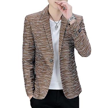 Imagem de Blazer masculino leve primavera slim fit terno jaqueta casual respirável casaco cavalheiro para festa de casamento formatura um botão externo, marrom, G (busto: 100 cm)