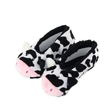 Imagem de GLENMEARL Pantufas femininas quentes, aconchegantes e adoráveis, de malha, antiderrapante, para adultos, meninas, Vaca, 7.5-9.5