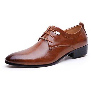 Imagem de Sapato social masculino bico fino sapato formal de couro sem salto Oxford sapato sem cadarço, Marrom, 6.5