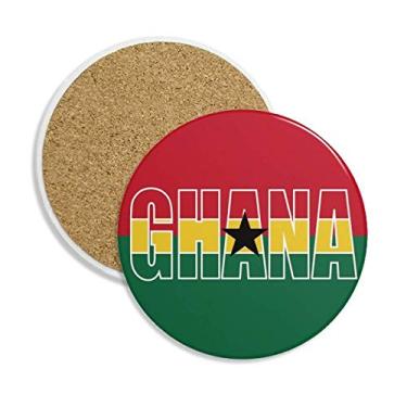 Imagem de Caneca de porta-copos com nome da bandeira do país do Gana, pedra absorvente de proteção de mesa