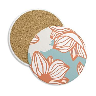 Imagem de Caneca de porta-copos com tinta de flor azul laranja Caneca de proteção de mesa Pedra absorvente