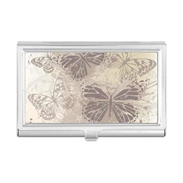Imagem de Carteira elegante vintage cinza borboleta papel de parede, porta-cartões de visita, caixa de bolso