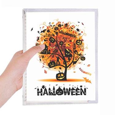Imagem de Caderno com estampa de árvore de desenho de Halloween com folhas soltas e diário recarregável