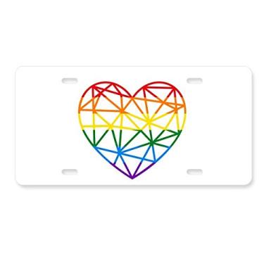 Imagem de DIYthinker Etiqueta de aço inoxidável para decoração de placa de licença LGBT com coração de modelagem lésbica, arco-íris gay