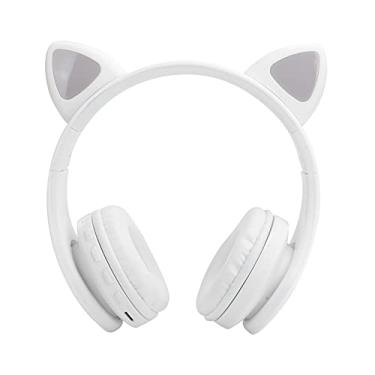 Imagem de Fone de ouvido, fone de ouvido sem fio, aparência de orelhas de gato com microfone para celular(Branco)