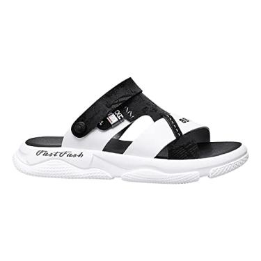 Imagem de Sandálias e chinelos masculinos de verão 2023 novos sapatos de praia com almofada de ar casual sapatos de praia masculinos sandálias de couro tamanho 14 largo (preto, 41)