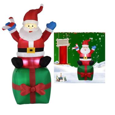 Imagem de Papai Noel Presente Natal Inflavel Luz Natalina Led Festa Evento Casa Loja Shopping Merry Christmas