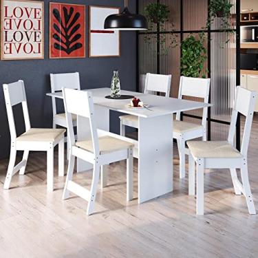 Imagem de Conjunto Sala de Jantar 1 Mesa 6 Cadeiras Viena Indekes Branco/linho