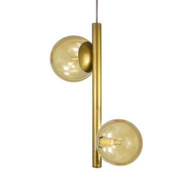 Imagem de Lustre Pendente Figo OURO - 2 Globos de Vidro Âmbar
