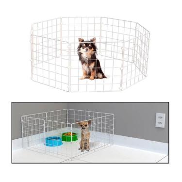 Imagem de Cercado Móvel para Cachorro Pequeno Porte Gato Porquinho da Índia 8 Telas 30cm Altura Branco