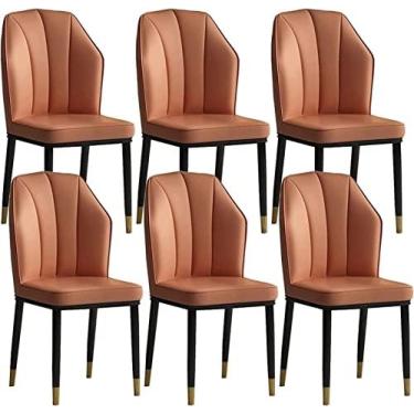 Imagem de Conjunto De 6 Cadeiras De Jantar De Cozinha Moderna Com Assento Macio De Encosto Alto Moderno, Cadeiras De Sala De Estar De Cozinha À Prova D'água, Cadeira Lateral De Couro PU Com Pernas De Metal,