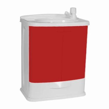 Imagem de Gabinete Gabfit Com Lavatório Para Banheiro Cor Branco Com Vermelho -