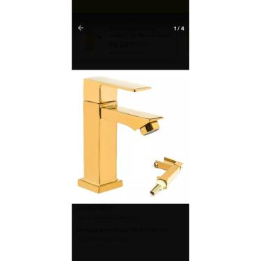 Imagem de Torneira De Banheiro Lavabo Luxo Metal Dourada Banhada a  Ouro 18 k Moderna