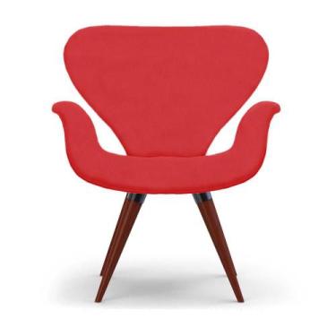 Imagem de Poltrona Decorativa Cadeira Tulipa Vermelha Base Fixa Madeira - Clefat
