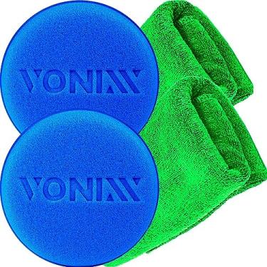 Imagem de 2 Aplicador Espuma Vonixx + 2 Pano Flanela Toalha Microfibra JS