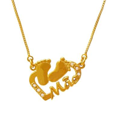 Imagem de Colar de Filhos Mãe e Pézinhos de Bebê Folheado em Ouro 18K SoftJoias