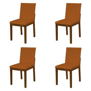 Imagem de Kit 4 Cadeiras De Jantar Estofadas Em Veludo Terracota Base Madeira Maciça Imbuia Laranja