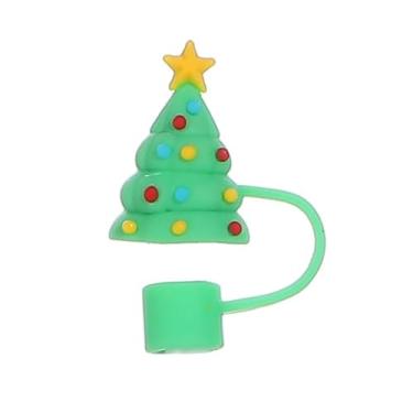Imagem de Tampas de canudo de silicone reutilizáveis, lindos topos de palha de Natal de desenho animado à prova de poeira, tampas de ponta de canudo para copos pacote com 12 capas de palha