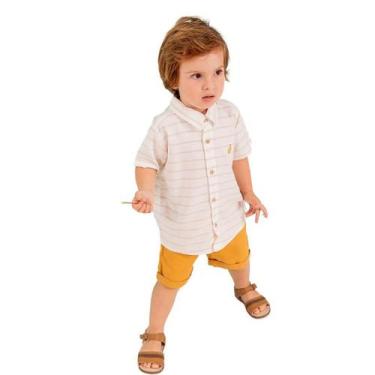 Imagem de Conjunto Camisa Off White E Bermuda Mostarda Infantil Menino Vigat 385