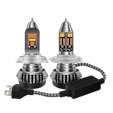 Imagem de Ruiandsion H4 9003 HB2 Lâmpada de farol LED motocicleta P43T 15SMD chips de alta potência super brilhante 55W 50000LM DC 8-24V farol de motocicleta alto/baixo, amarelo (pacote com 2)