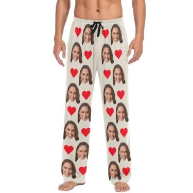 Imagem de Calças de pijama personalizadas para homens com foto personalizada laranja calça de pijama masculina, Marfim, GG