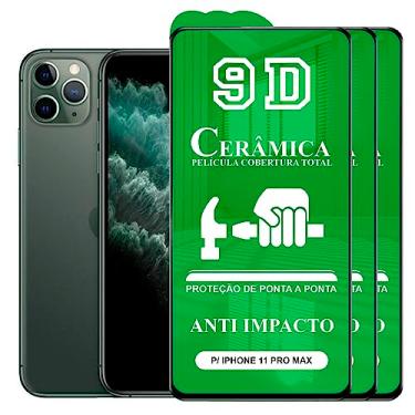 Imagem de Kit 3x Película Compatível com iPhone 11 Pro Max - 9D Cerâmica Protetora Resistente Anti Impacto Queda Choque Shock Flexível Nano Gel Compatível com 3D 5D 100D