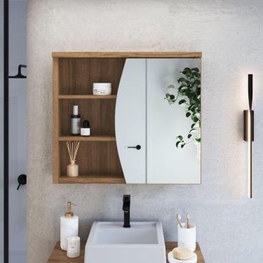 Imagem de Armário Espelheira para Banheiro Laura com 1 Porta e 2 Prateleiras Mel