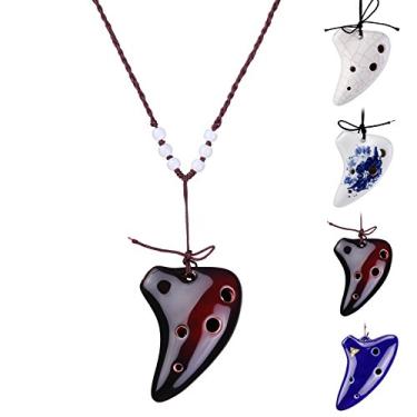 Imagem de L'MS Mini Ocarina Legend of Zelda Triforce com 6 furos de cerâmica Strawfire Design com tutorial gratuito (café)