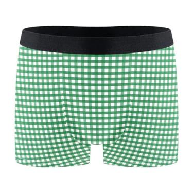 Imagem de KLL Cueca boxer respirável xadrez verde cueca masculina roupa íntima de corrida para homens boxer para homem pequeno, Xadrez verde, G