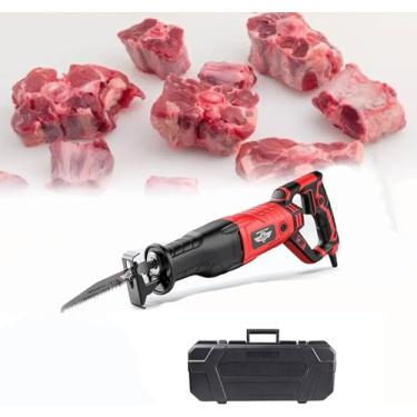 Imagem de Serra sabre elétrica, serra de osso portátil, serra de açougueiro profissional para cortar carne congelada, serra alternativa portátil para metal, madeira, com 4 lâminas de serra, vermelha,