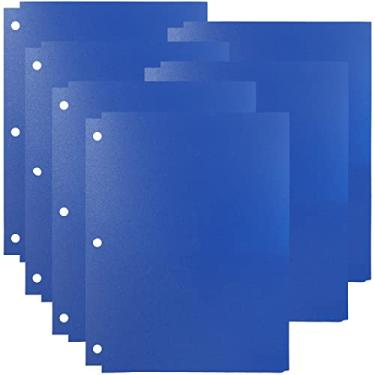 Imagem de Youngever Pacote com 6 pastas de plástico resistente com dois bolsos, divisórias de fichário com bolso, pasta de 3 furos com entalhes, pastas de fichário (azul escuro)