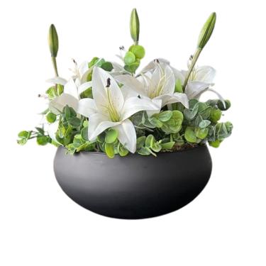 Imagem de Arranjo Grande Centro de Mesa Lírio Branco Artificial Vaso Preto