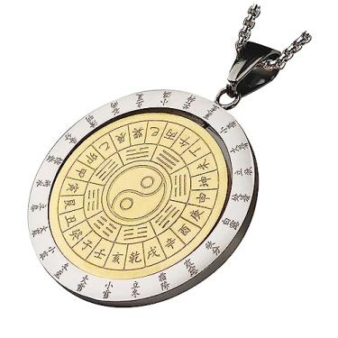Imagem de Ecooon Colar de aço inoxidável 316L Yin Yang para homens e mulheres, equilíbrio de vida do zodíaco chinês giratório nove palácios Tai Chi Bagua Amuleto Fengshui pingente de proteção joia símbolo da