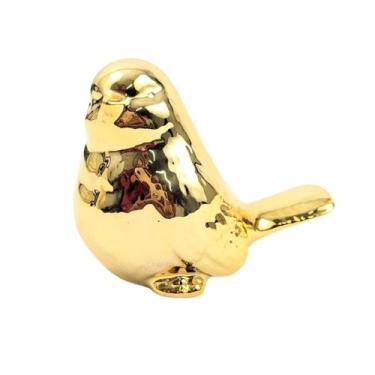 Imagem de Enfeite Pássaro Dourado 8X10x6cm Decoração Cerâmica - Inigual