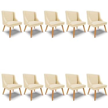 Imagem de Kit 10 Cadeiras Estofadas Para Sala De Jantar Pés Palito Lia Veludo Off White Luxo - Ibiza