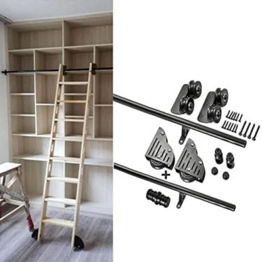Imagem de Kit preto de porta de celeiro deslizante, kit de hardware de escada rolante, biblioteca de hardware de escada deslizante, conjunto completo de hardware, kit de trilha de 20 pés/600 cm