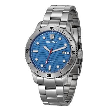 Imagem de BERNY Relógio de mergulho masculino automático 20 ATM Waterpoof Sport relógio de pulso mecânico HV600 dureza vidro safira mergulho natação relógio masculino super luminoso, Azul, Relógio automático,