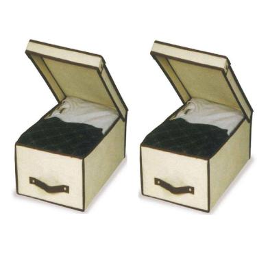 Imagem de Kit c/ 2 Caixas Organizadora Rígida Armário Closet 45x30x20