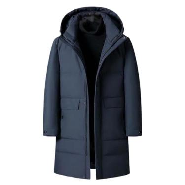 Imagem de MQMYJSP Jaqueta masculina longa de inverno quente casaco parka preto grosso, Azul, GG