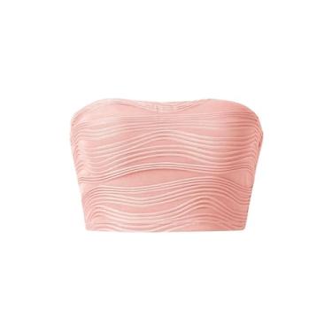 Imagem de Verdusa Blusa feminina texturizada cropped sem alças com abertura nas costas, Rosa coral, G