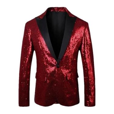 Imagem de Blazer masculino para banquete, casamento, festa, bar, boate, casacos, terno brilhante, paisley, jaqueta masculina, Vermelho, P
