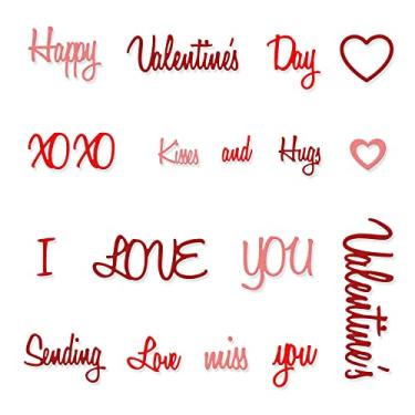 Imagem de Estivaux Letras de Happy Valentines para fazer cartões, palavras do alfabeto, conjunto de moldes de corte, estêncil, matrizes de coração, molde de gravação para scrapbook, cartões faça você mesmo,